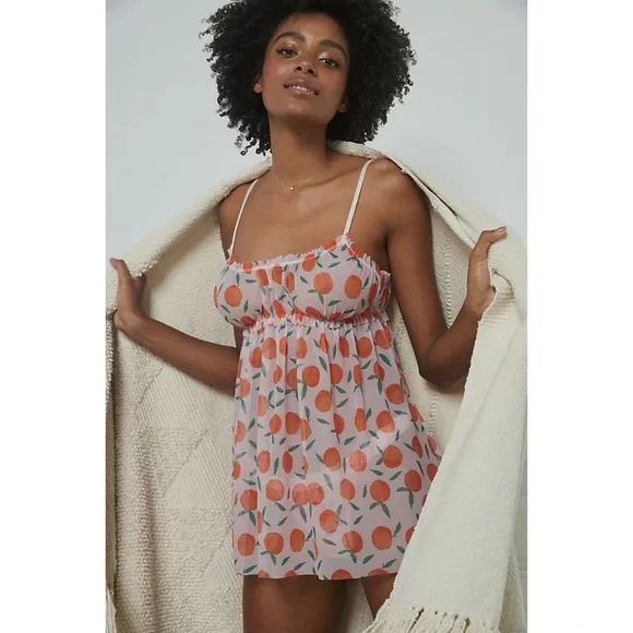 Anthropologie X Hanky Panky Citrus Crush Chemise in Pink & Orange Fruit Print - Picture 1 of 5